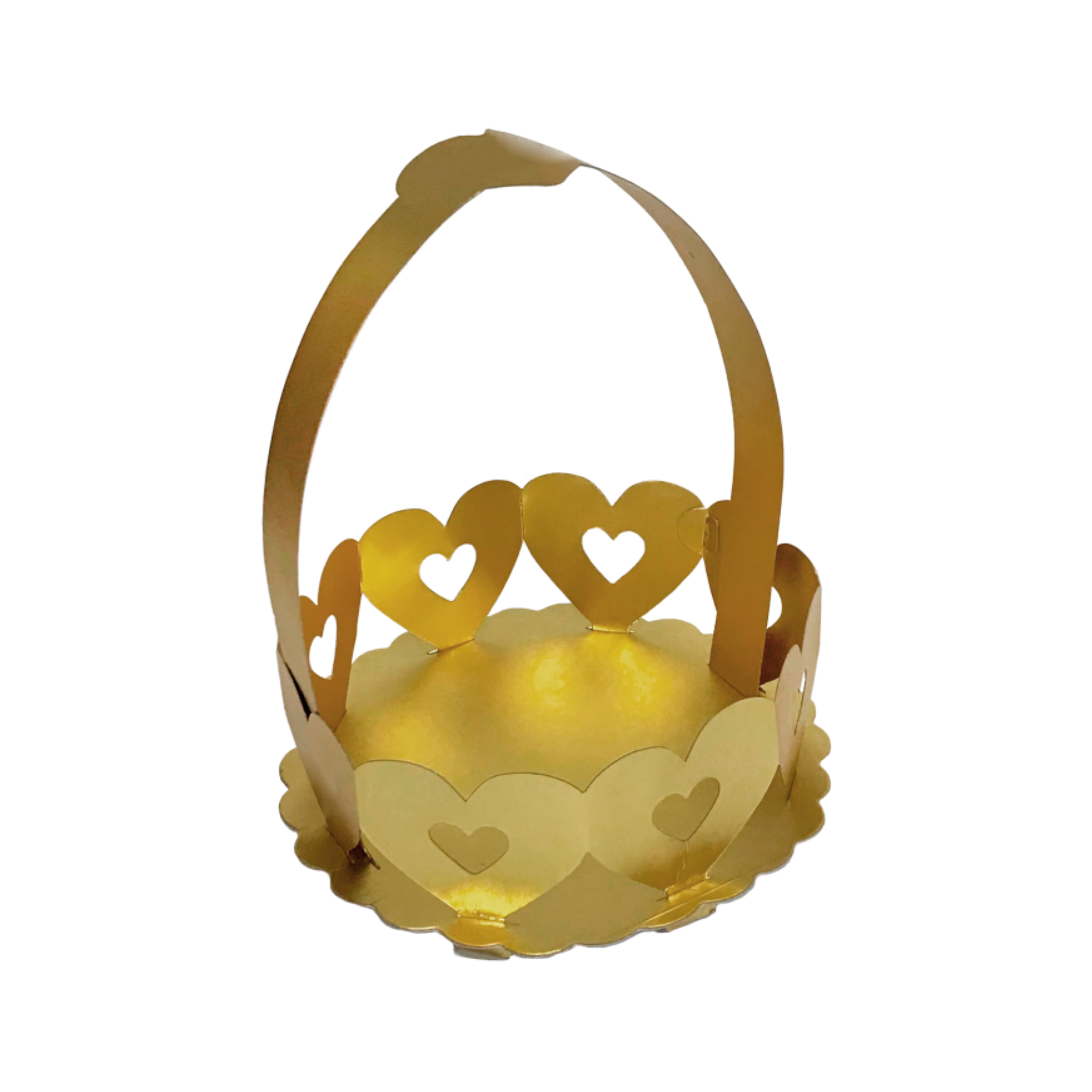 Cesta Metalizada Pequena Corações Ouro