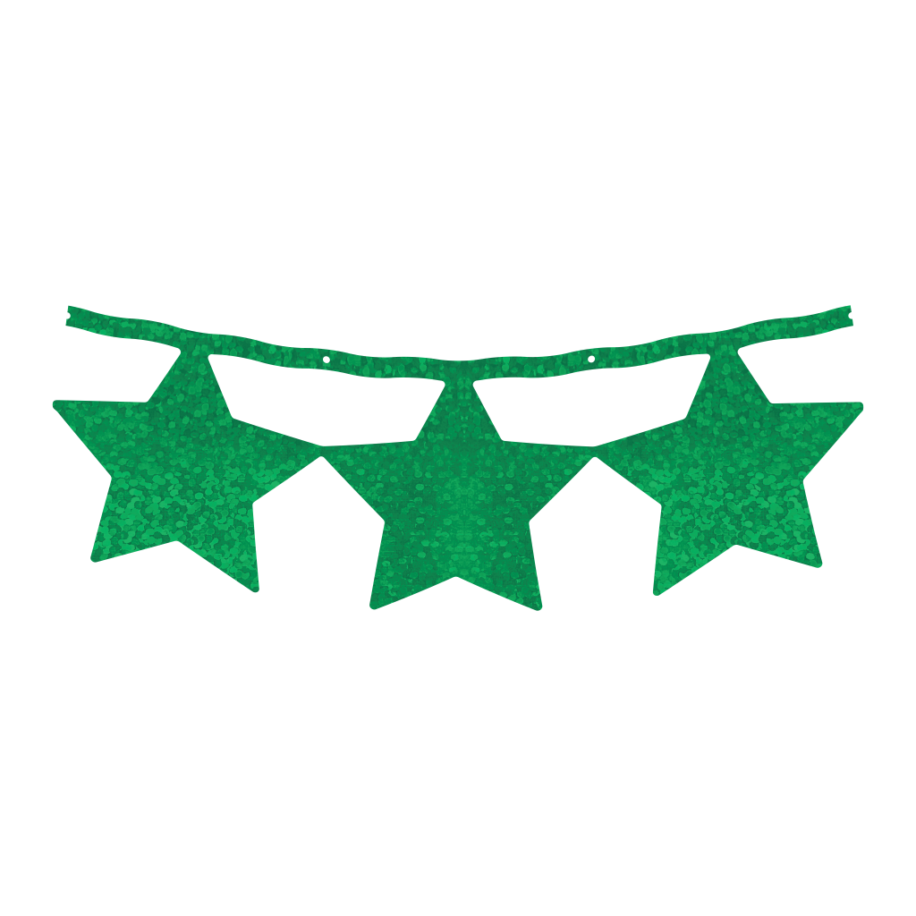 Varal de Estrela Metalizado Glitter Verde - 2 metros