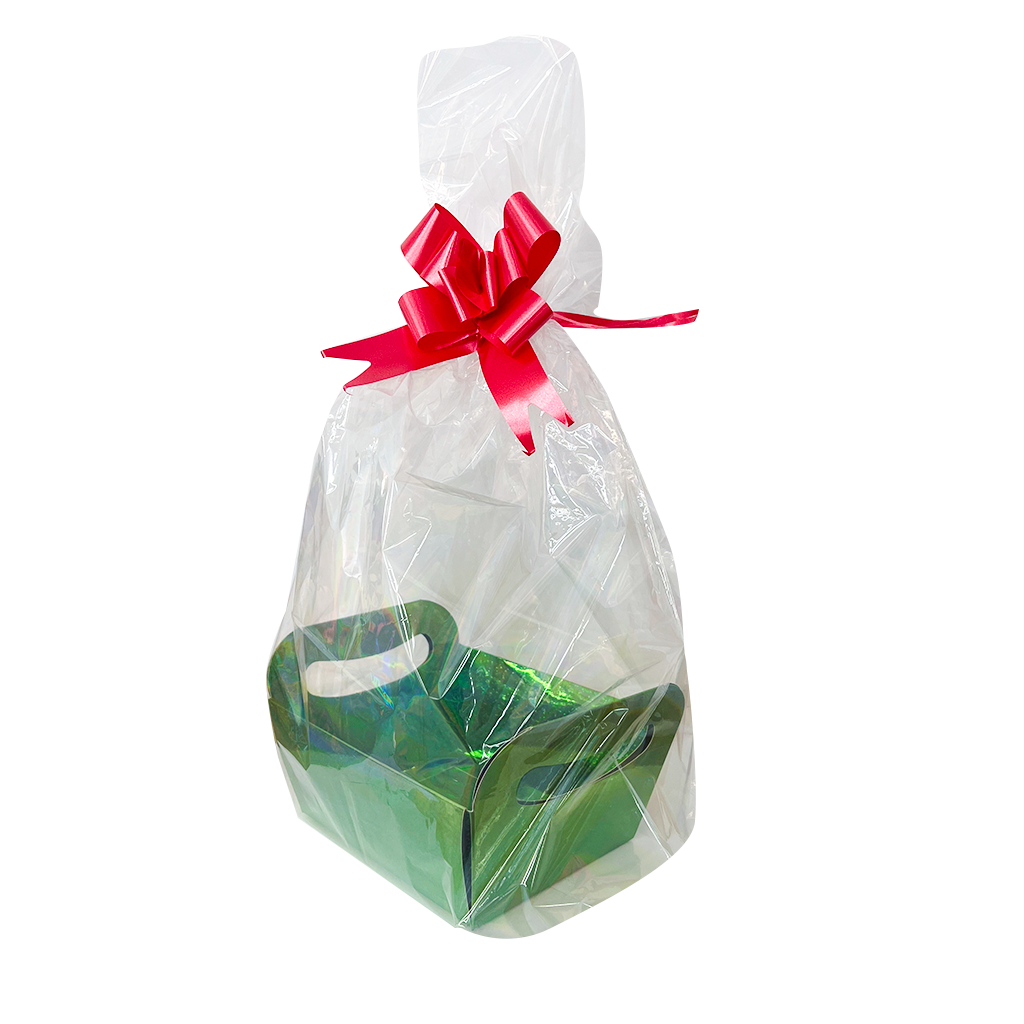 Kit para Presente - Cesta Metalizada, Saco e Laço - Glitter Verde - 1 Kit