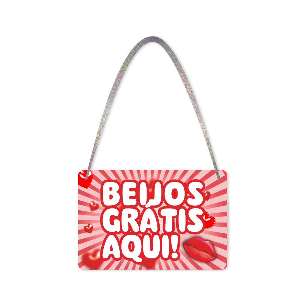 Plaquinha de Pescoço p/ Carnaval - "Beijos Grátis" - 1 un.