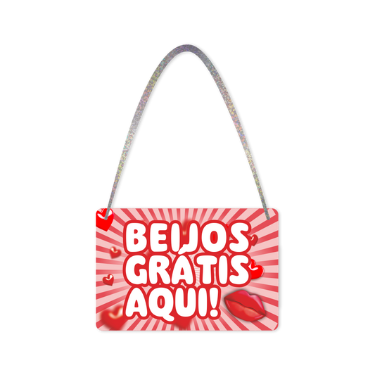 Plaquinha de Pescoço p/ Carnaval - "Beijos Grátis" - 1 un.