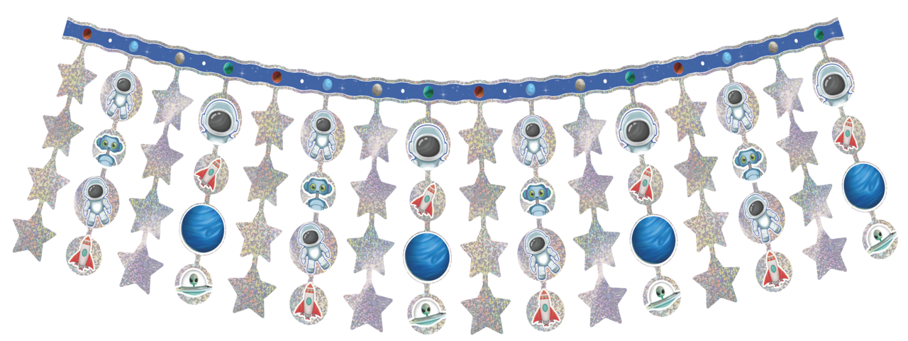 Varal de Plástico Astronauta Estrela e Bola - 4 m - 1 un.